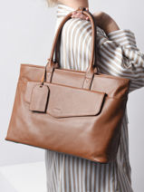 Leather Flandres Business Bag With 15" Laptop Sleeve Leather Etrier Brown flandres EFLA823B-vue-porte